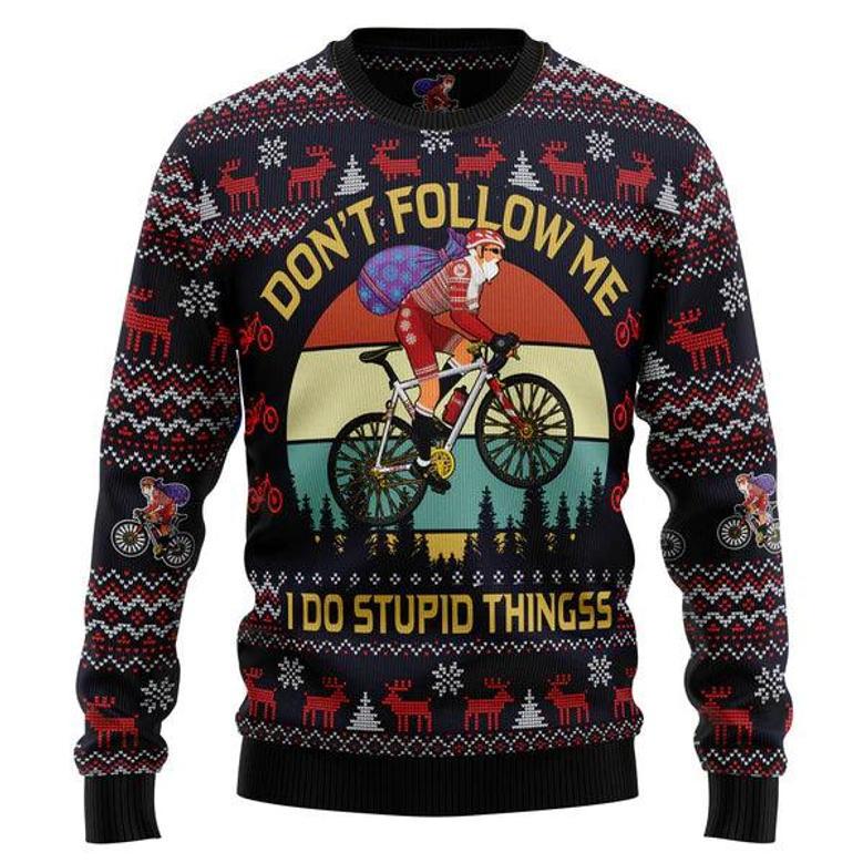 Satan Claus on Mountain Bike Ugly Christmas Sweater