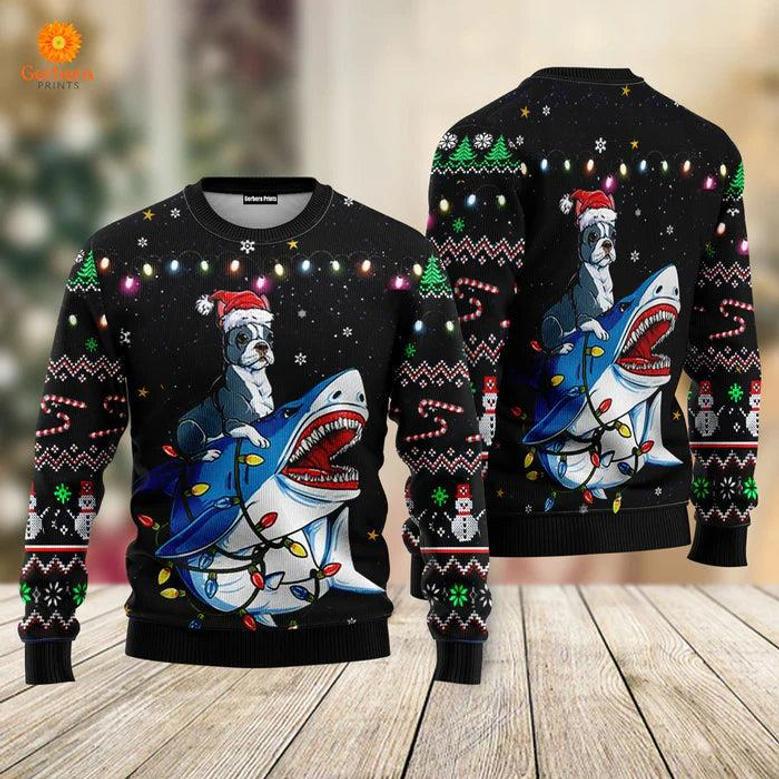 Shark Boston Terrier Ugly Christmas Sweater For Men & Women