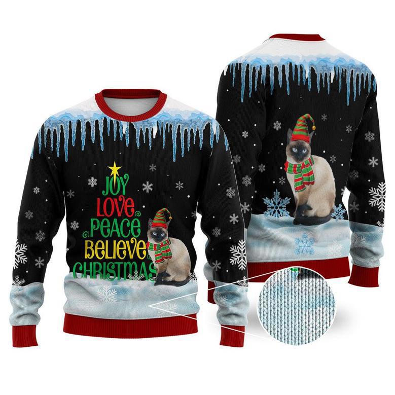 Siamese Cat Joy Love Peace Believe Christmas Sweater Christmas Knitted Print Sweatshirt