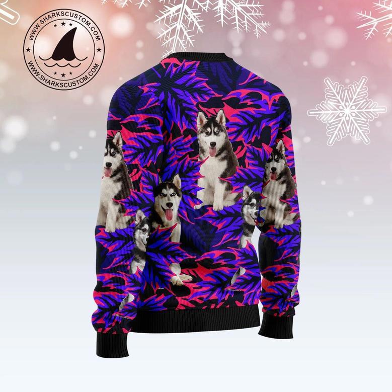 Siberian Husky Leaves unisex womens & mens, couples matching, friends, funny family ugly christmas holiday sweater gifts