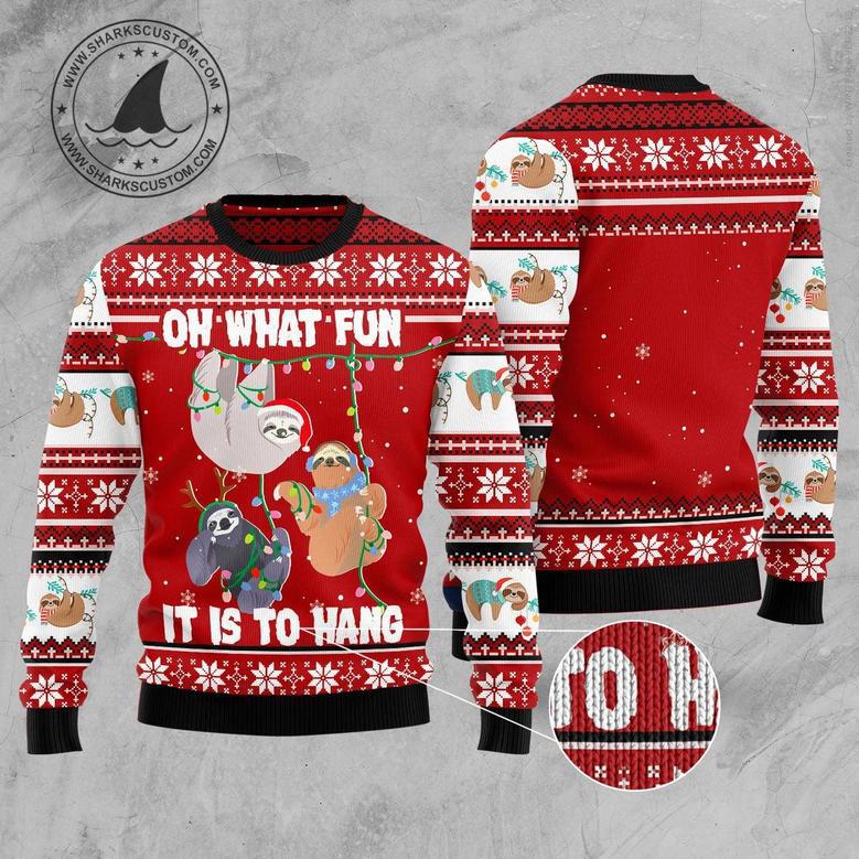 Sloth Oh What Fun unisex womens & mens, couples matching, friends, funny family ugly christmas holiday sweater gifts 1