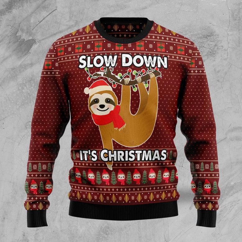 Sloth Slow Down unisex womens & mens, couples matching, friends, sloth lover, funny family ugly christmas holiday sweater gifts