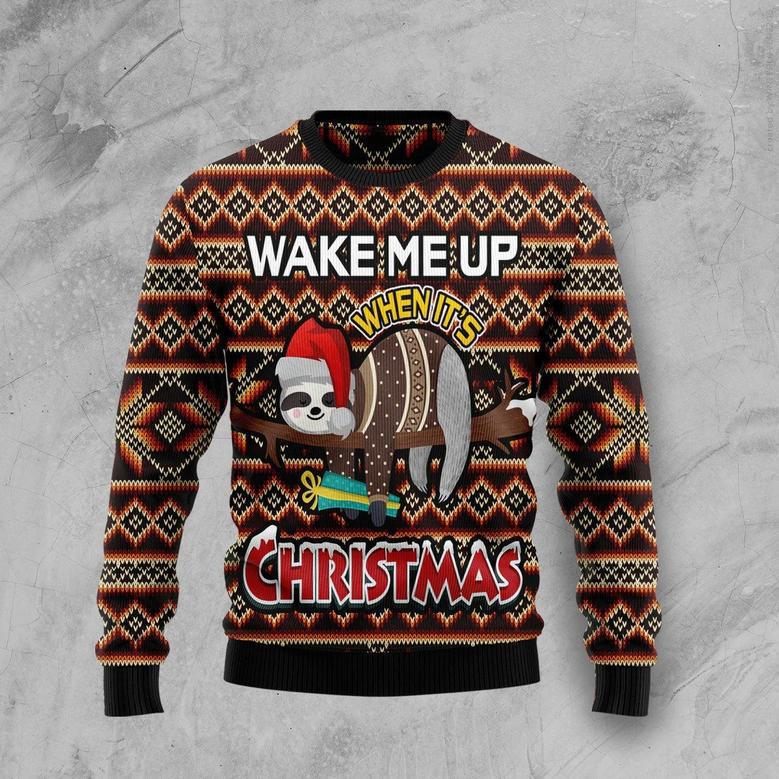 Sloth Wake Me Up When It's Christmas Ugly Christmas Sweater