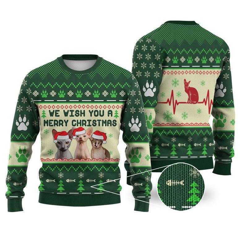 Sphynx Cat We Wish You A Merry Christmas Sweater Christmas Knitted Print Sweatshirt