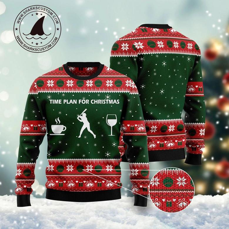 Time Plan For Christmas Baseball unisex womens & mens, couples matching, friends, baseball lover, funny family ugly christmas holiday sweater gifts 2