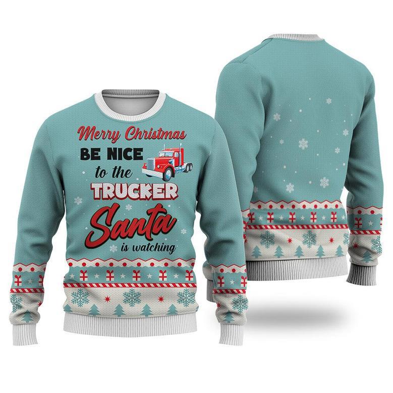 Trucker Merry Christmas Be Nice Sweater Christmas Knitted Print Sweatshirt