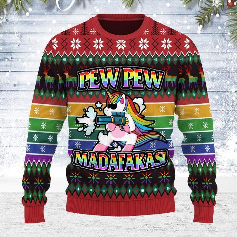 Unicorn LGBT Pew Pew Ugly Christmas Sweater