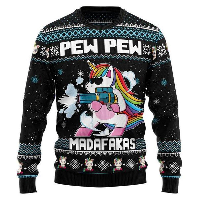 Unicorn Pew Pew Ugly Christmas Sweater