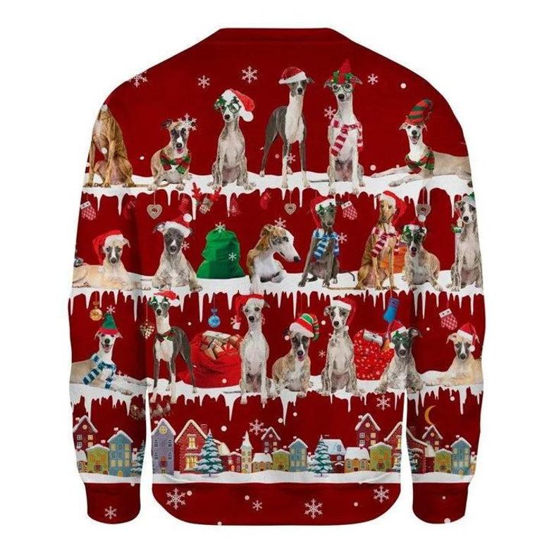 Whippet Dogs Red Ugly Christmas Sweaters Cute Dogs Xmas All Over Printed Sweatshirt For Unisex