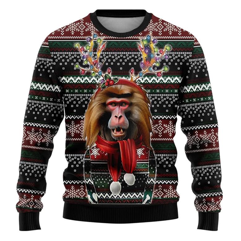 Monkey Ugly Christmas Sweaters , Funny Monkey Mens Sweater Xmas Holiday Crew Neck Shirt Set 34