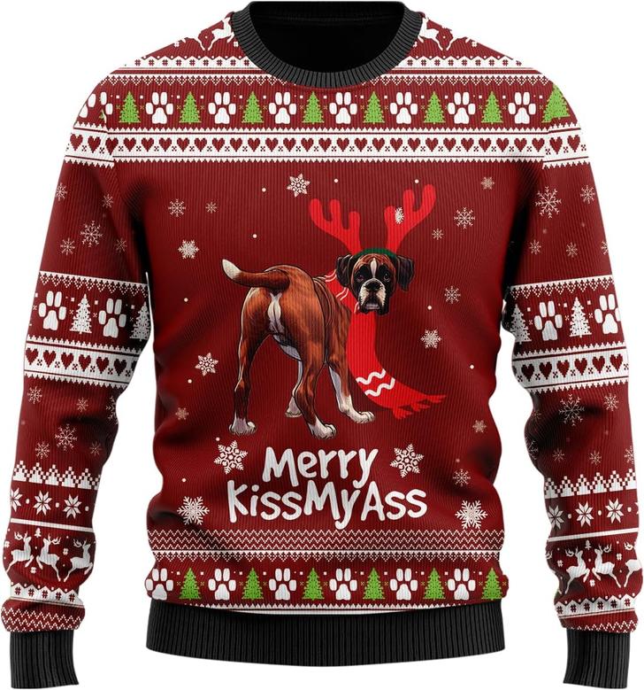 Boxer Naughty Dog Ugly Christmas Sweater For Women