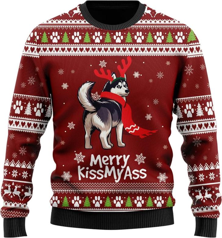 Husky Naughty Dog Ugly Christmas Sweater For Women