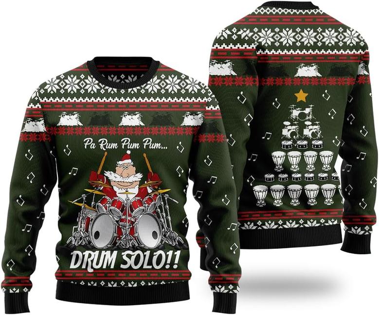 Santa Drum Ugly Christmas Sweater Men , Pullover Sweater Crew Neck Long Sleeve Top