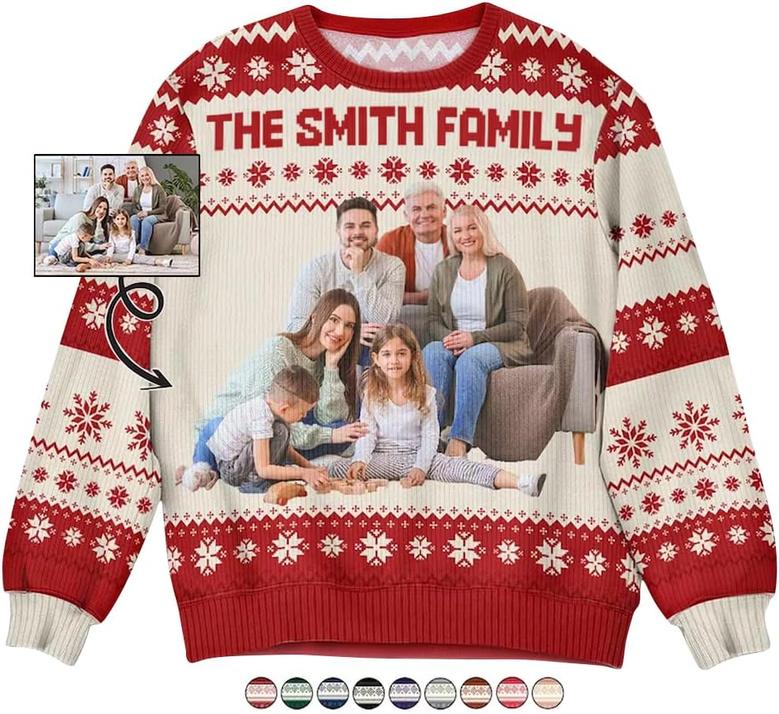 Custom Face Christmas Funny Gift For Family, Couple, Dad, Mom, Grandpa, Grandma Photo Sweater