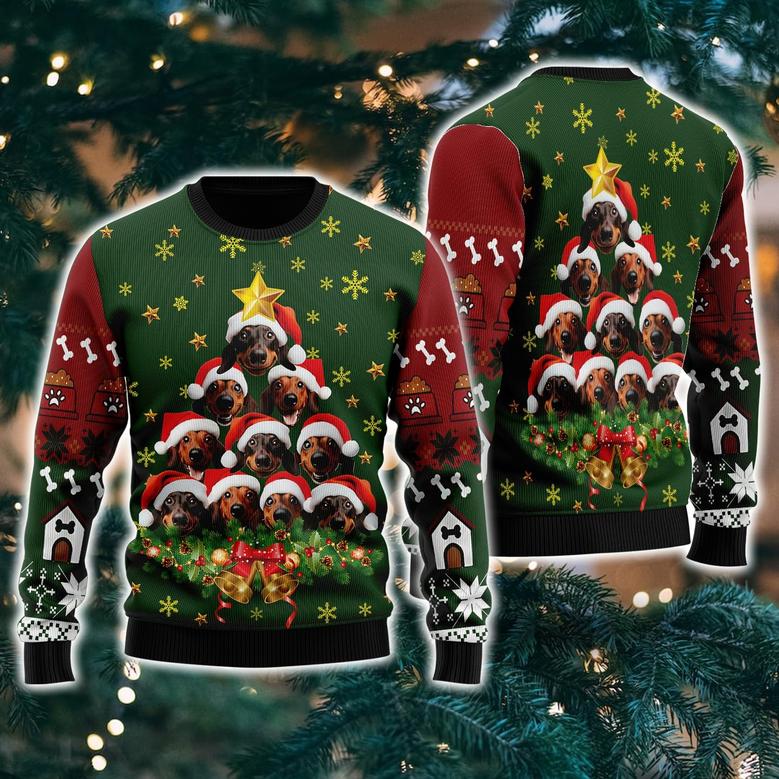 Dachshund Dog Christmas Tree Ugly Christmas Sweater For Women