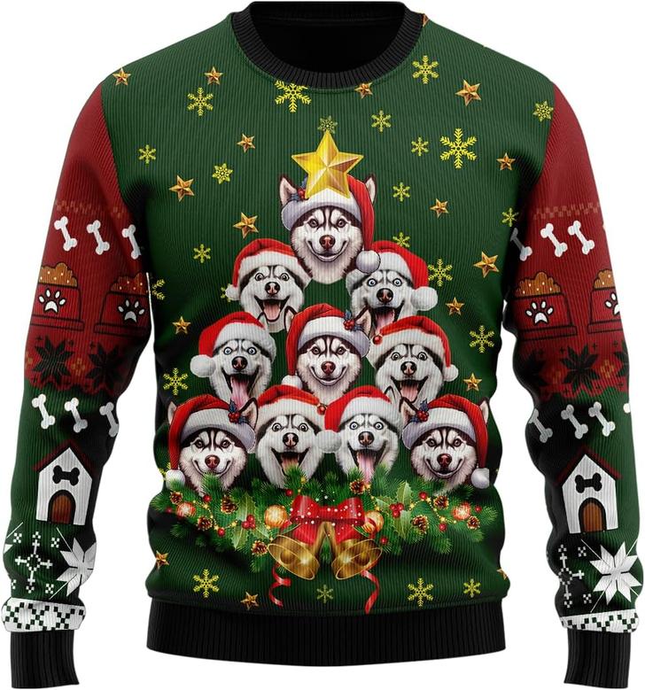 Husky Dog Christmas Tree Ugly Christmas Sweater For Women