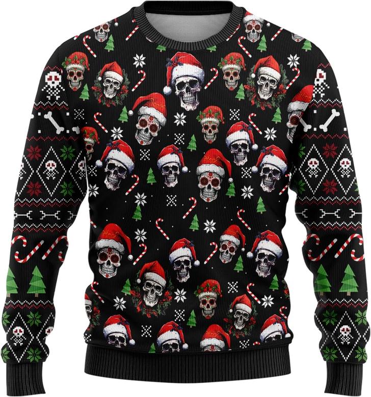 Skull Ugly Christmas Sweater for Men Women , Unisex Long Sleeve Sweater Crewneck Sweatshirts