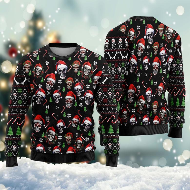 Skull Ugly Christmas Sweater for Men Women , Unisex Long Sleeve Sweater Crewneck Sweatshirts