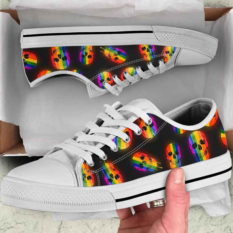 Lgbt Skull Rainbow Watercolor Low Top Shoes