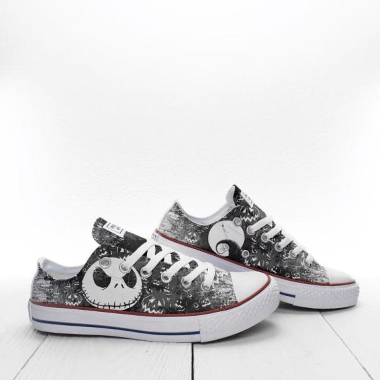 Nightmare Before Christmas Custom Sneakers, Tim Burton Shoes, Jack Skellington Hand Painted Shoes, Low Top, Christmas Gift