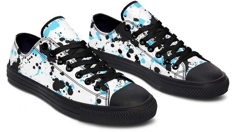 Blue And Black Splatter Low Top Canvas Shoes