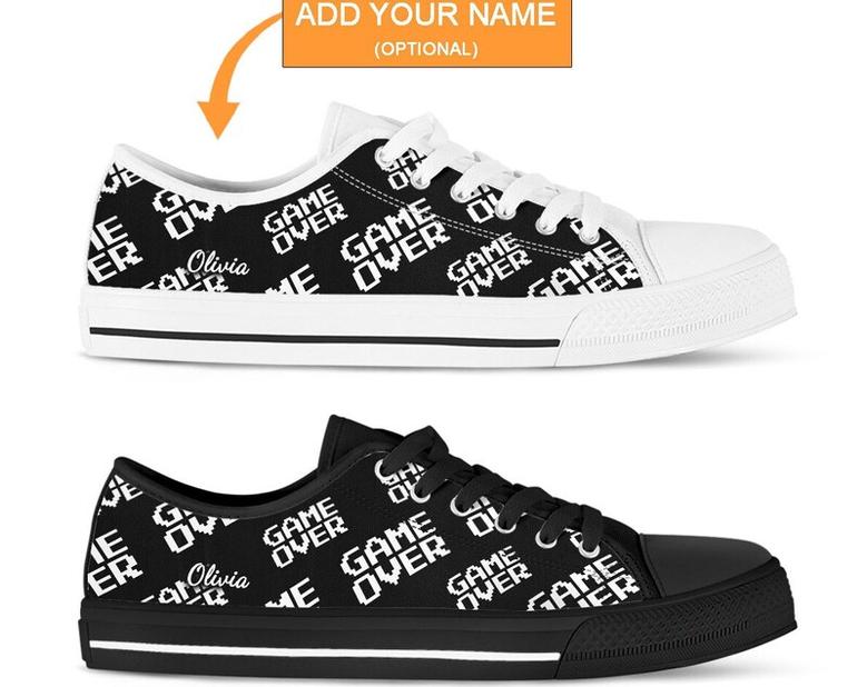 Game Over Shoes , Gamer Sneakers , Gaming Shoes , Casual Shoes , Video Game Gifts , Low Top Shoes for Womens Mens Adults