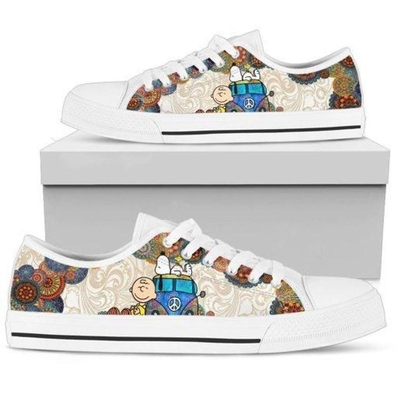 Snoopy On Vw Bus Low Top Canvas Shoes For Men Women Kid White