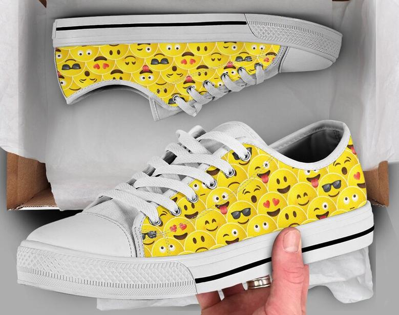 Emoji Shoes , Smiley Face Sneakers , Cute Shoes , Casual Shoes , Emoji Lover Gifts , Low Top Converse Style Shoes for Womens Mens Adults
