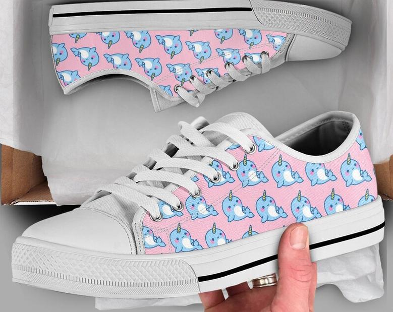 Pink Narwhal Shoes , Narwhal Sneakers , Cute Shoes , Casual Shoes , Narwhal Gifts , Low Top Converse Style Shoes for Womens Mens Adults