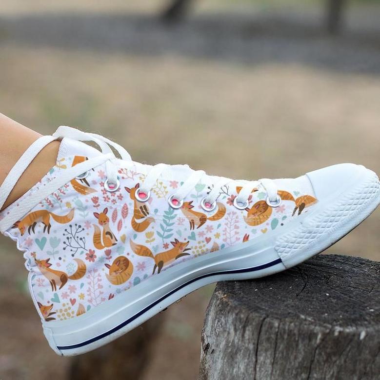 Fox And Little Flower High Top Shoes, Unisex Sneakers, Men And Women High Top Sneakers