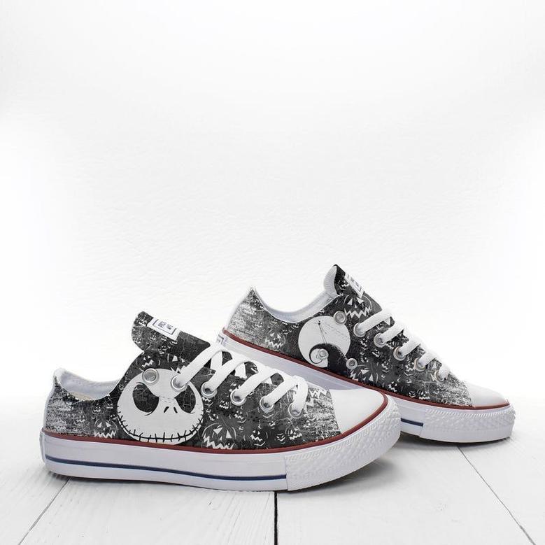 Nightmare Before Christmas Tim Burton Jack Skellington Hand Painted Christmas Low Top Shoes