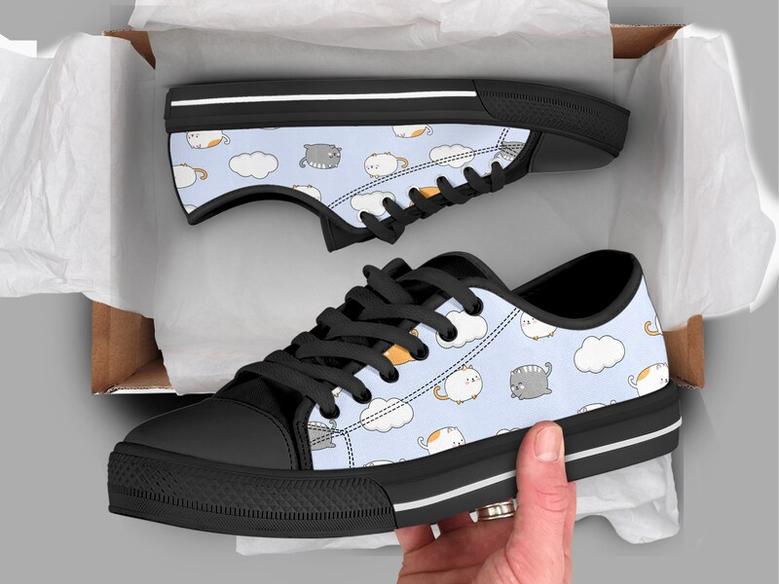 Flying Cat Shoes , Cat Sneakers , Cute Shoes , Casual Shoes , Cat Owner Gifts , Low Top Converse Style Shoes for Womens Mens Adults