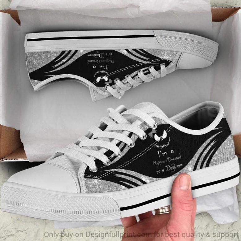 Im A Nightmare Dressed As A Daydream Silver Low Top Canvas Shoes US Size NM