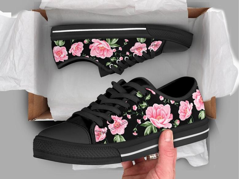 Vintage Rose Shoes , Floral Print Sneakers , Rose Shoes , Casual Shoes , Vintage Gifts , Low Top Converse Style Shoes for Womens Mens Adults