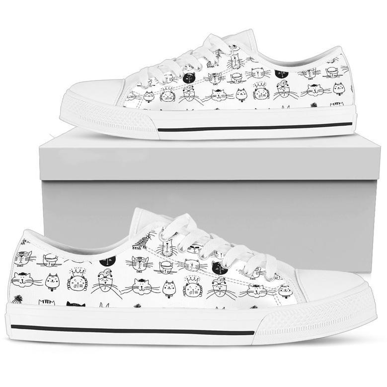 White & Black Cats Low Top Shoe