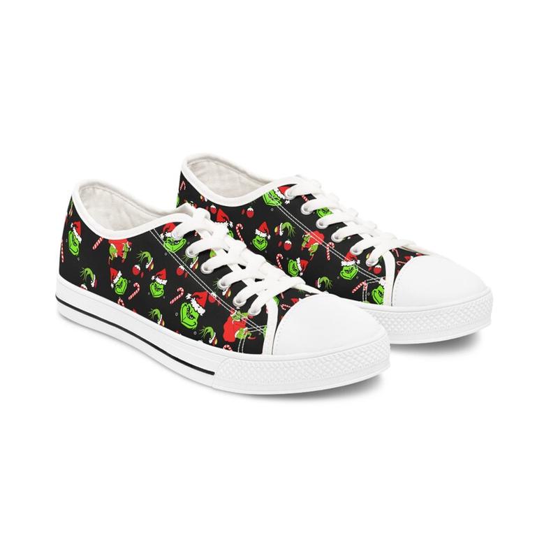 Grinch Women's Low Top Sneakers, Christmas Sneakers, Cute Custom Grinch Sneakers, Personalized Gift For Her, Funny Christmas Gift