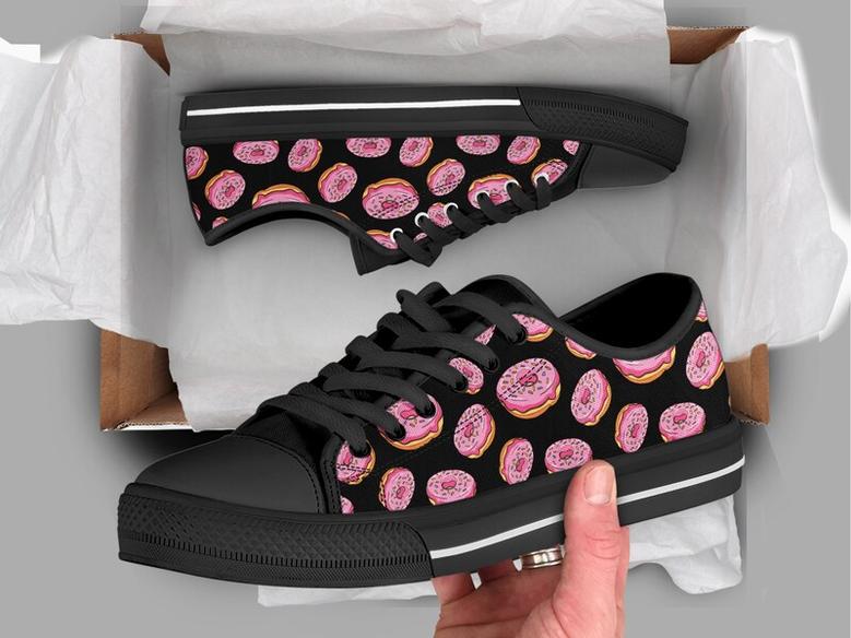 Kawaii Donuts Shoes , Donut Sneakers , Cute Shoes , Casual Shoes , Donut Lover Gifts , Low Top Converse Style Shoes for Womens Mens Adults