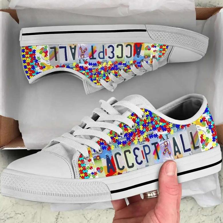 Autism Awareness Day Accept All Autism Puzzle Pieces Converse Sneakers Low Top Shoes