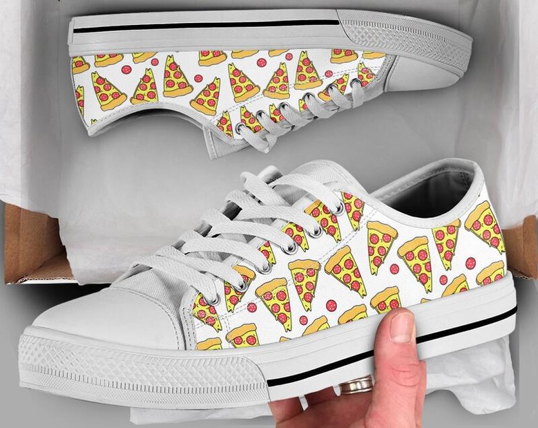 White Pizza Shoes , Pizza Sneakers , Cute Shoes , Casual Shoes , Pizza Gifts , Low Top Converse Style Shoes for Womens Mens Adults