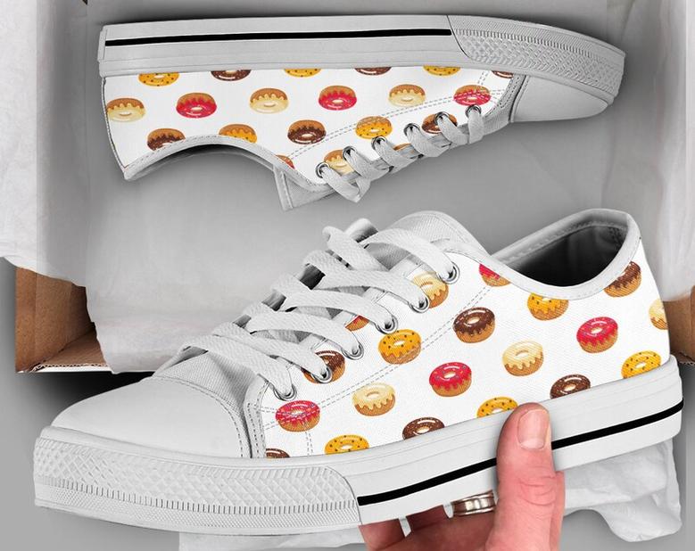 Cute Donuts Shoes , Donut Sneakers , Cute Shoes , Casual Shoes , Donut Lover Gifts , Low Top Converse Style Shoes for Womens Mens Adults