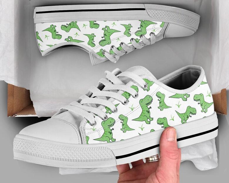 Green Dinosaur Shoes - Sneakers , Dinosaur Shoes , Womens Shoes , Dinosaur Print , Low Top Shoes for Womens Mens Adults
