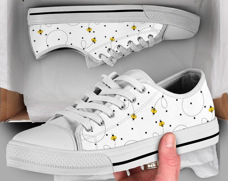 White Bee Shoes , Bee Sneakers , Cute Shoes , Casual Shoes , Bee Gifts , Low Top Converse Style Shoes for Womens Mens Adults