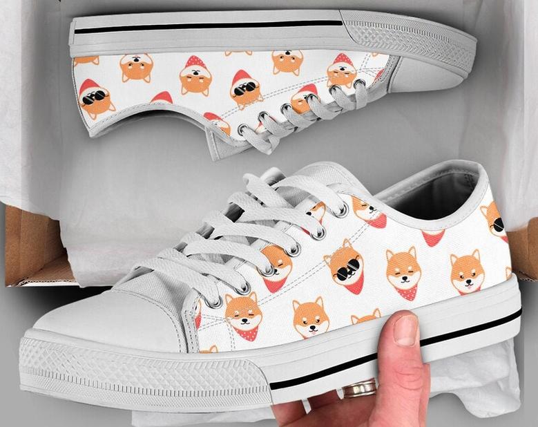Shiba Pet Face Shoes , Dog Print Sneakers , Pet Owner Shoes , Casual Shoes , Pet Gifts , Low Top Converse Style Shoes for Womens Mens Adults