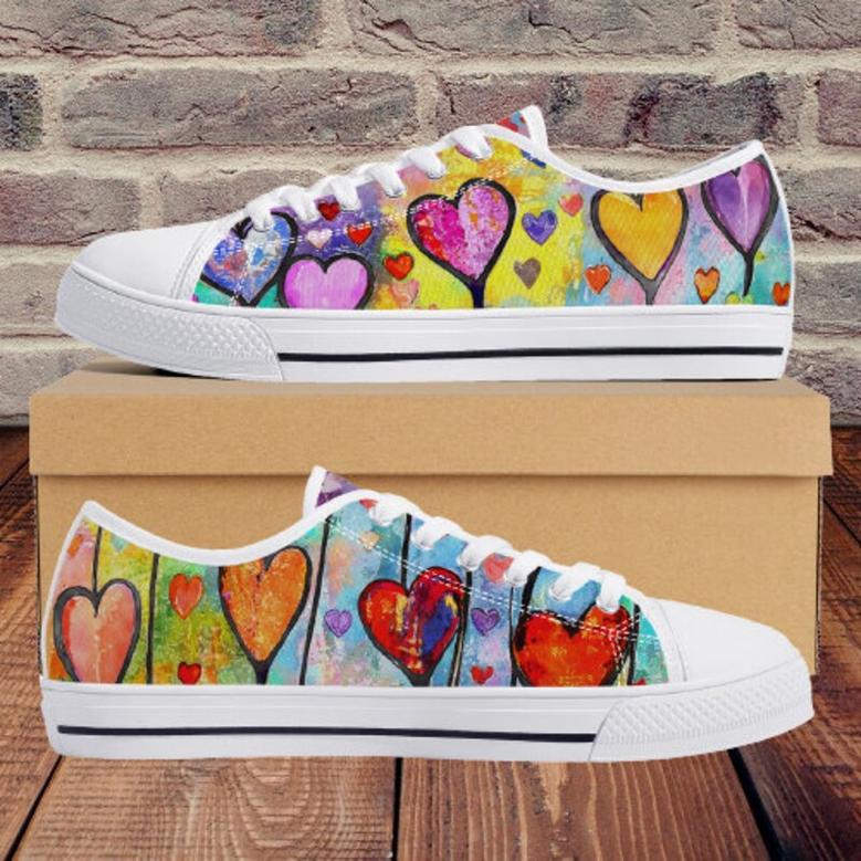 Funky Heart Sneakers , Converse Style , Vans Style Sneakers , Womens Shoes , Gift For Her