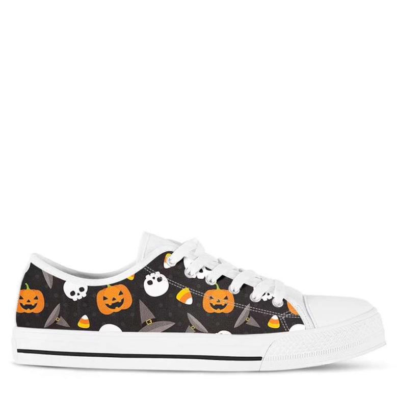 Pumpkin Skull and Candy Sneakers Casual Canvas Low Top Converse Shoes For Halloween