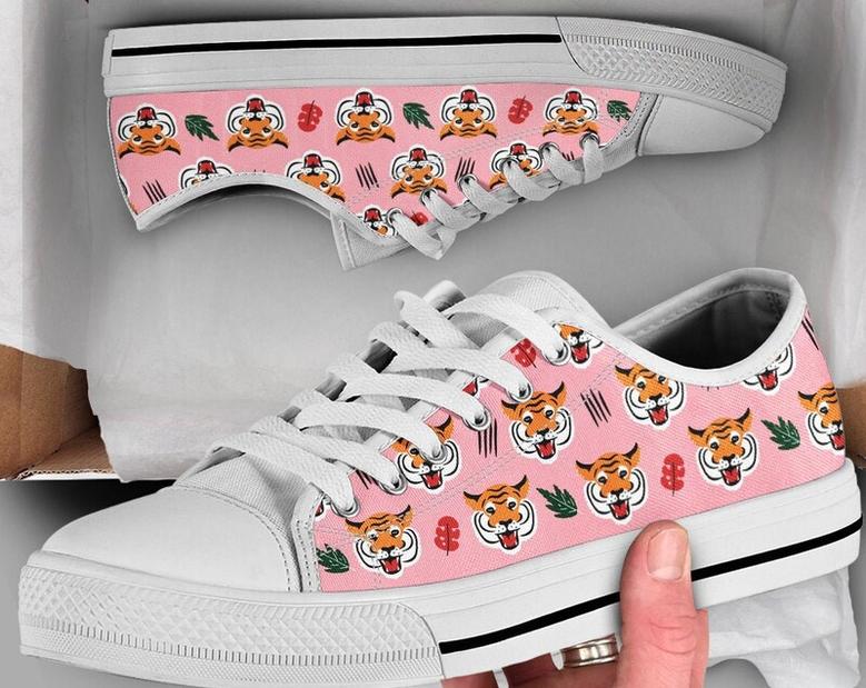 Asian Tiger Shoes - Sneakers , Tiger Print Pattern , Tiger Lover Gifts , Custom Low Top Converse Style Sneakers For Women & Men