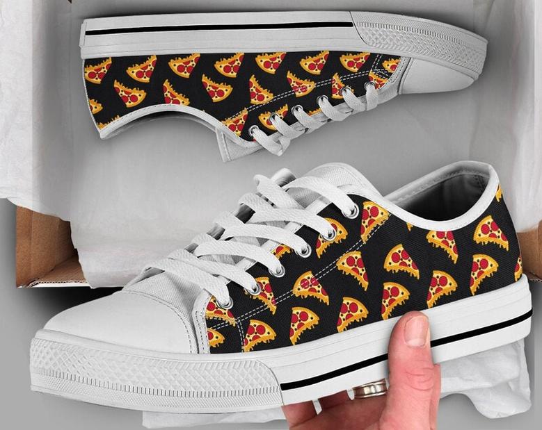 Pizza Printed Shoes , Pizza Sneakers , Cute Shoes , Casual Shoes , Pizza Gifts , Low Top Converse Style Shoes for Womens Mens Adults