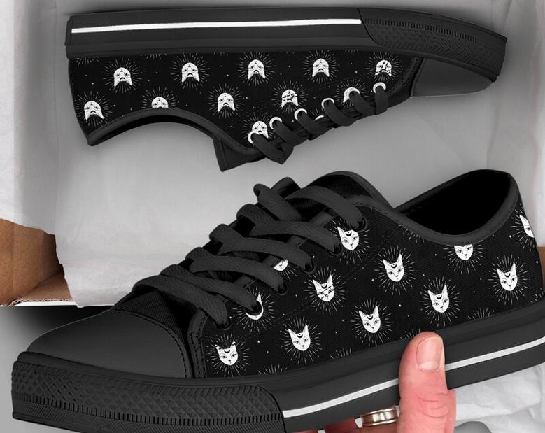Moon Cat Face Shoes , Cat Sneakers , Casual Shoes , Cat Lover Gifts , Low Top Converse Style Shoes for Womens Mens Adults