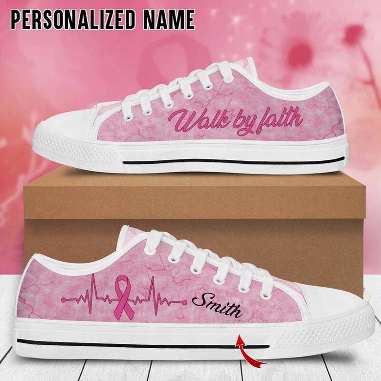 Custom Walk By Faith Breast Cancer Low Top Shoes, Pink Ribbon Canvas Shoes, Breast Cancer Warrior Gift, Cancer Sneakers, Christmas gifts