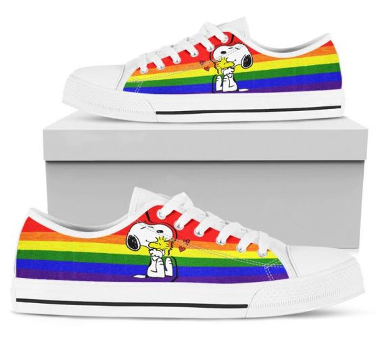 Gift For Snoopy Lover Rainbow Snoppy Low Top Canvas Shoes Hg